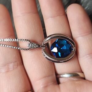 💙Silver Plated  Deep Sapphire Blue 4A CZ Crystal Pendant Necklace
